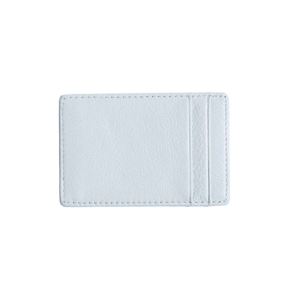 Celeste blue leather card holder, reverse view