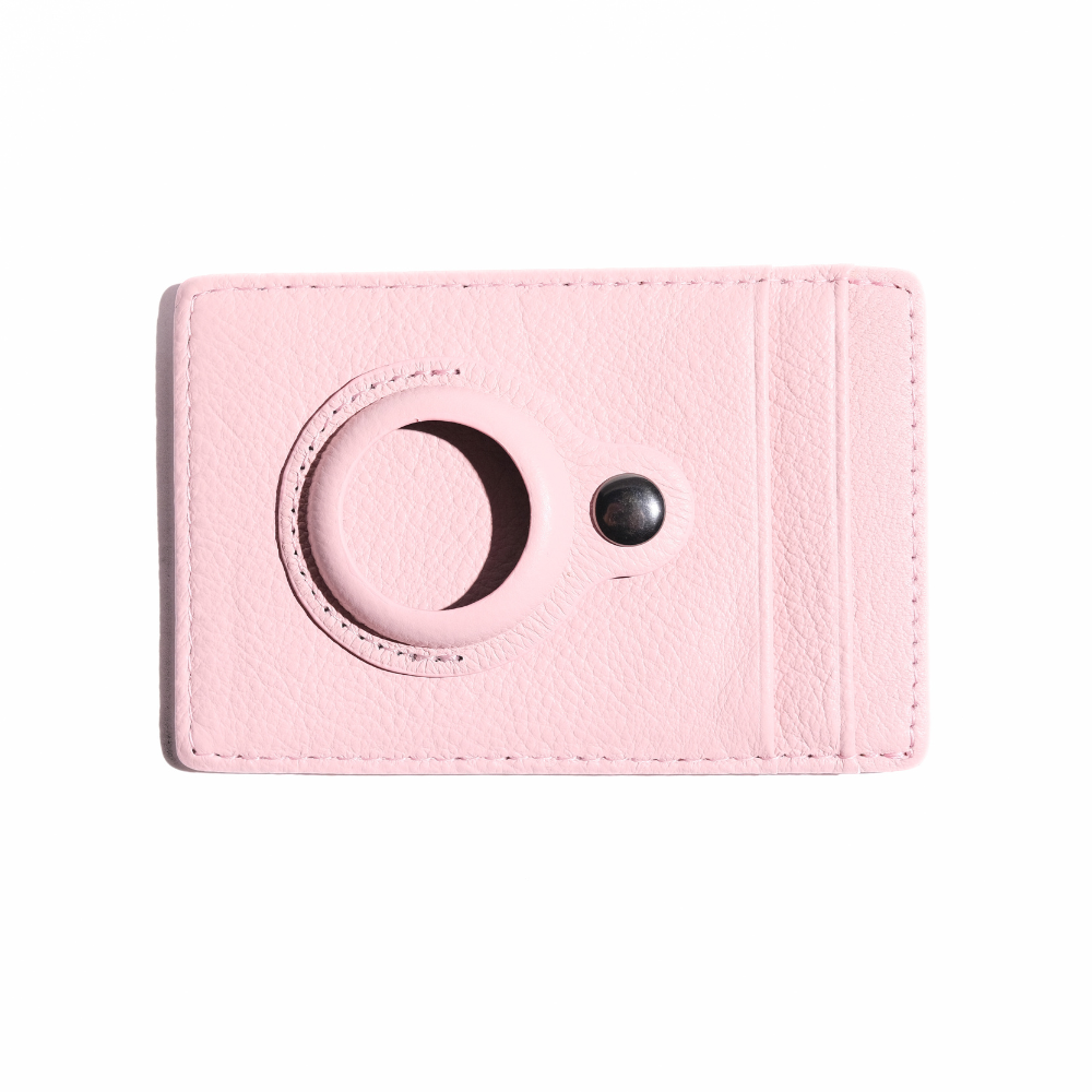 Dahlia pink leather card holder with AirTag holder