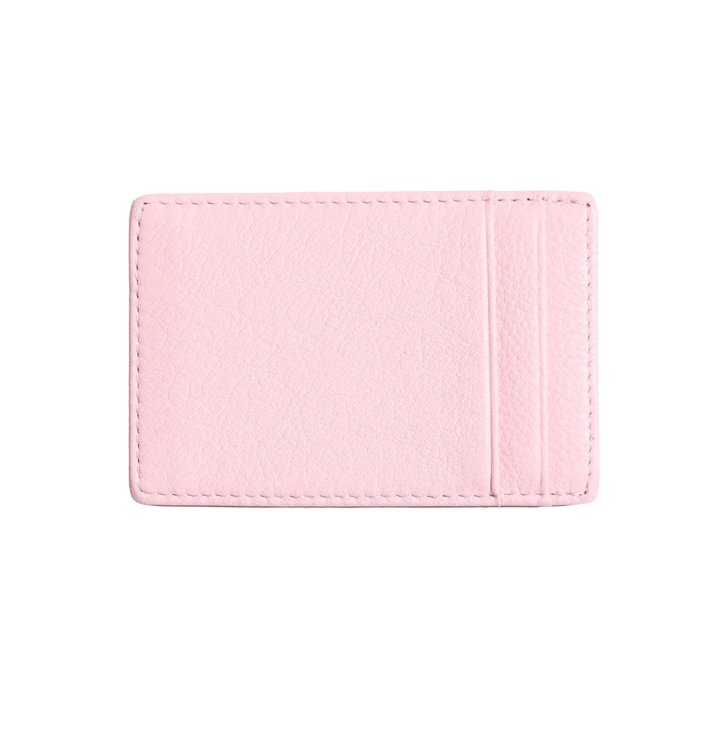 Dahlia pink leather card holder, reverse view