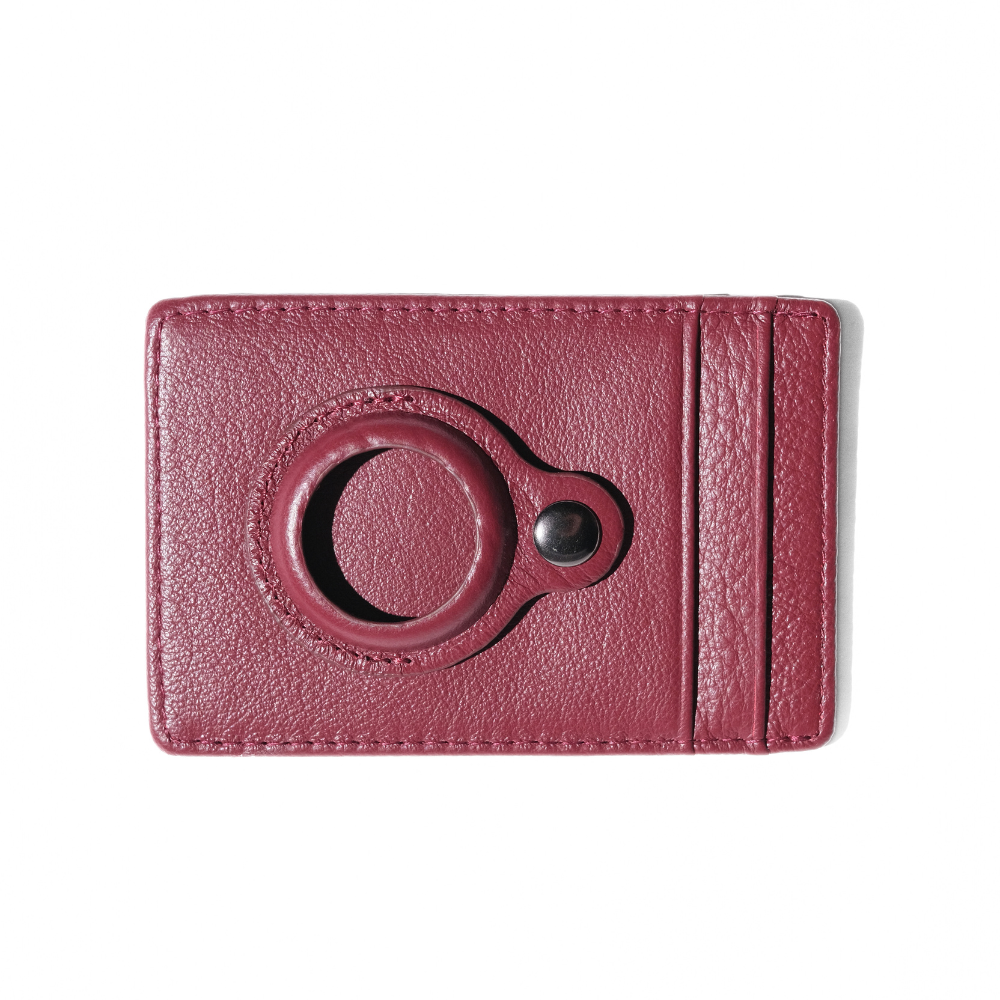 Malbec burgundy leather card holder with AirTag holder
