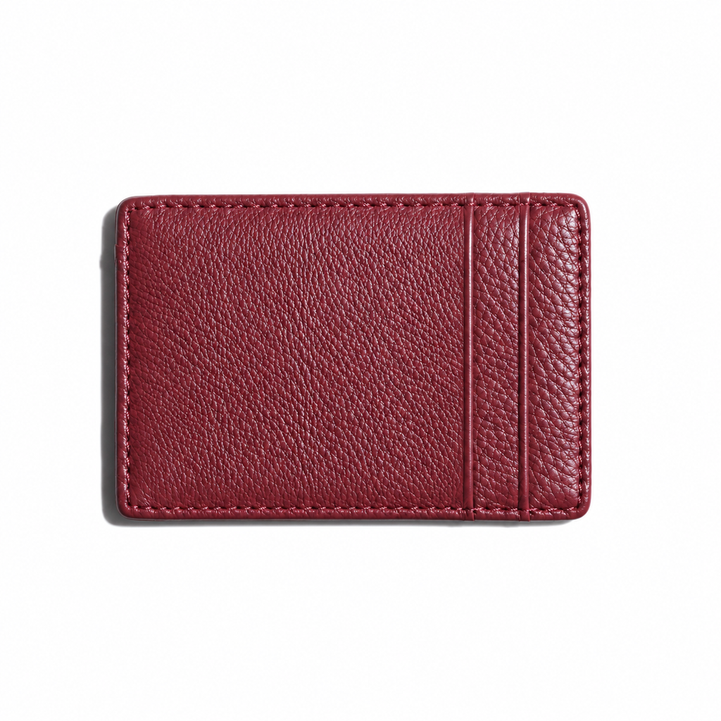Malbec burgundy leather card holder, reverse view