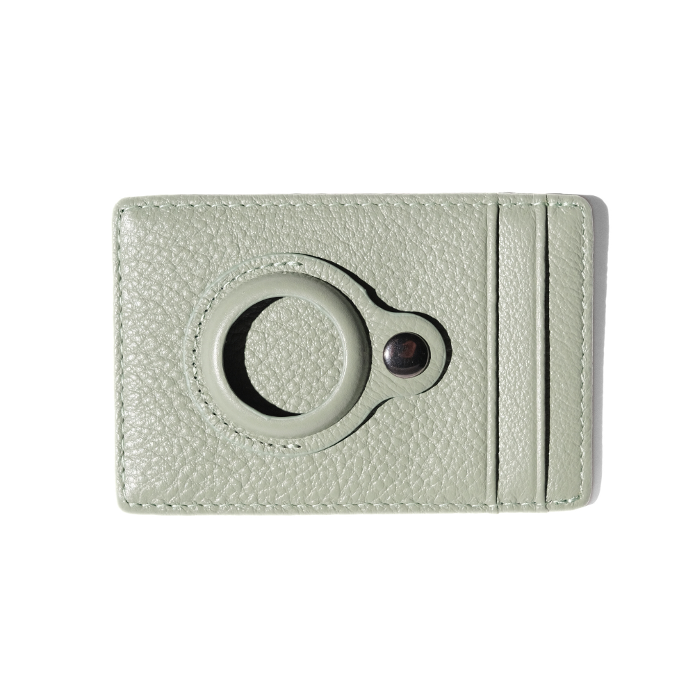 Verdure green leather card holder with AirTag holder
