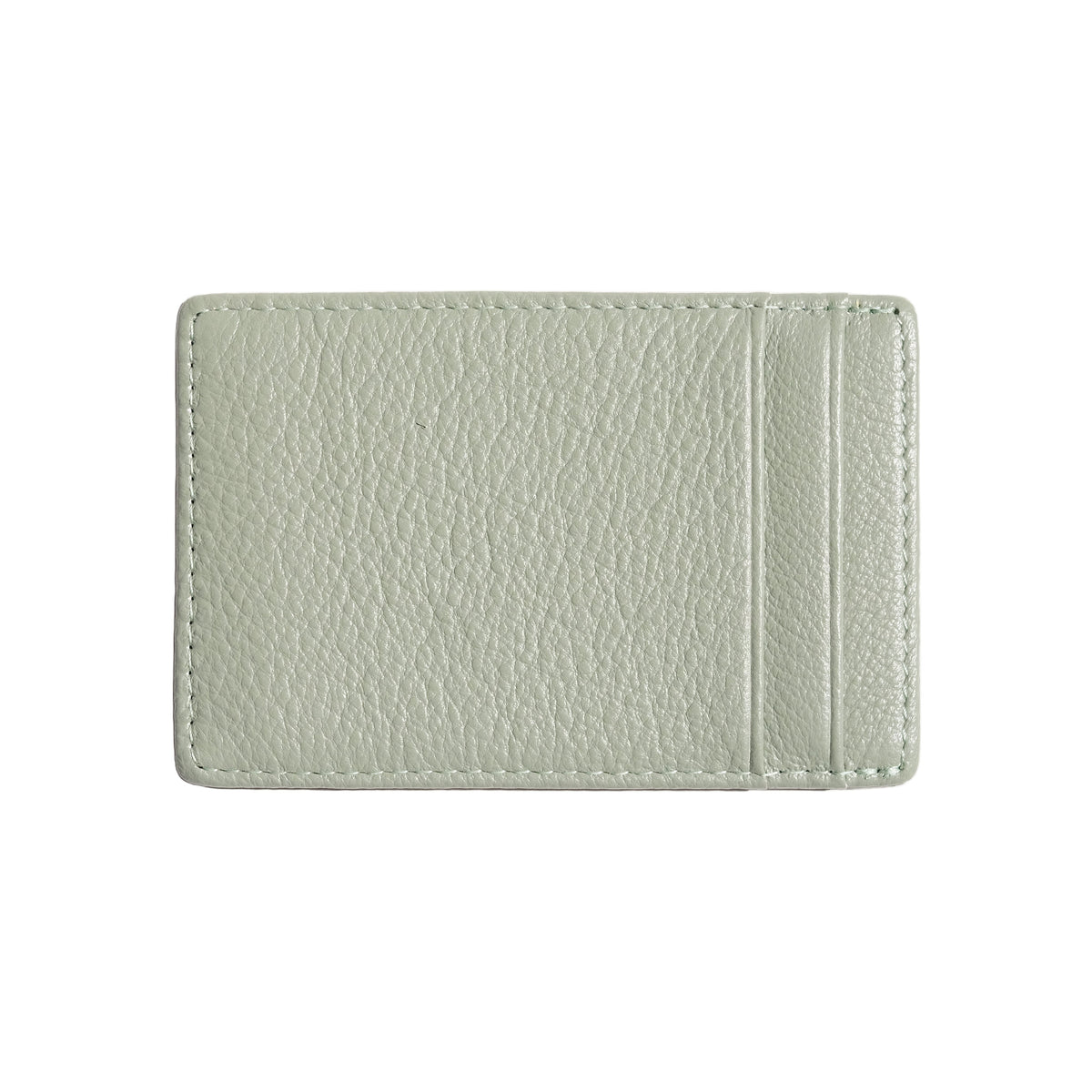 Verdure green leather card holder, reverse view